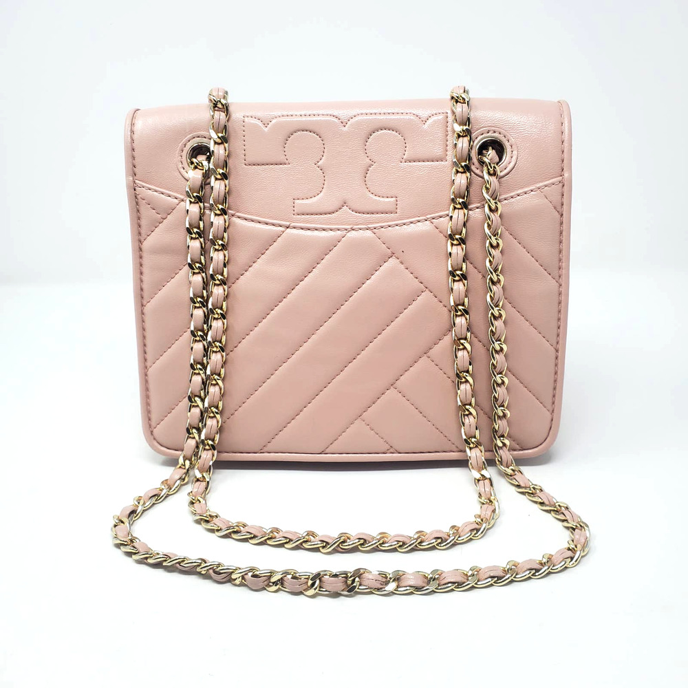Tory Burch Alexa Quilted Convertible Shoulder Bag Leather Dark Pink Quartz